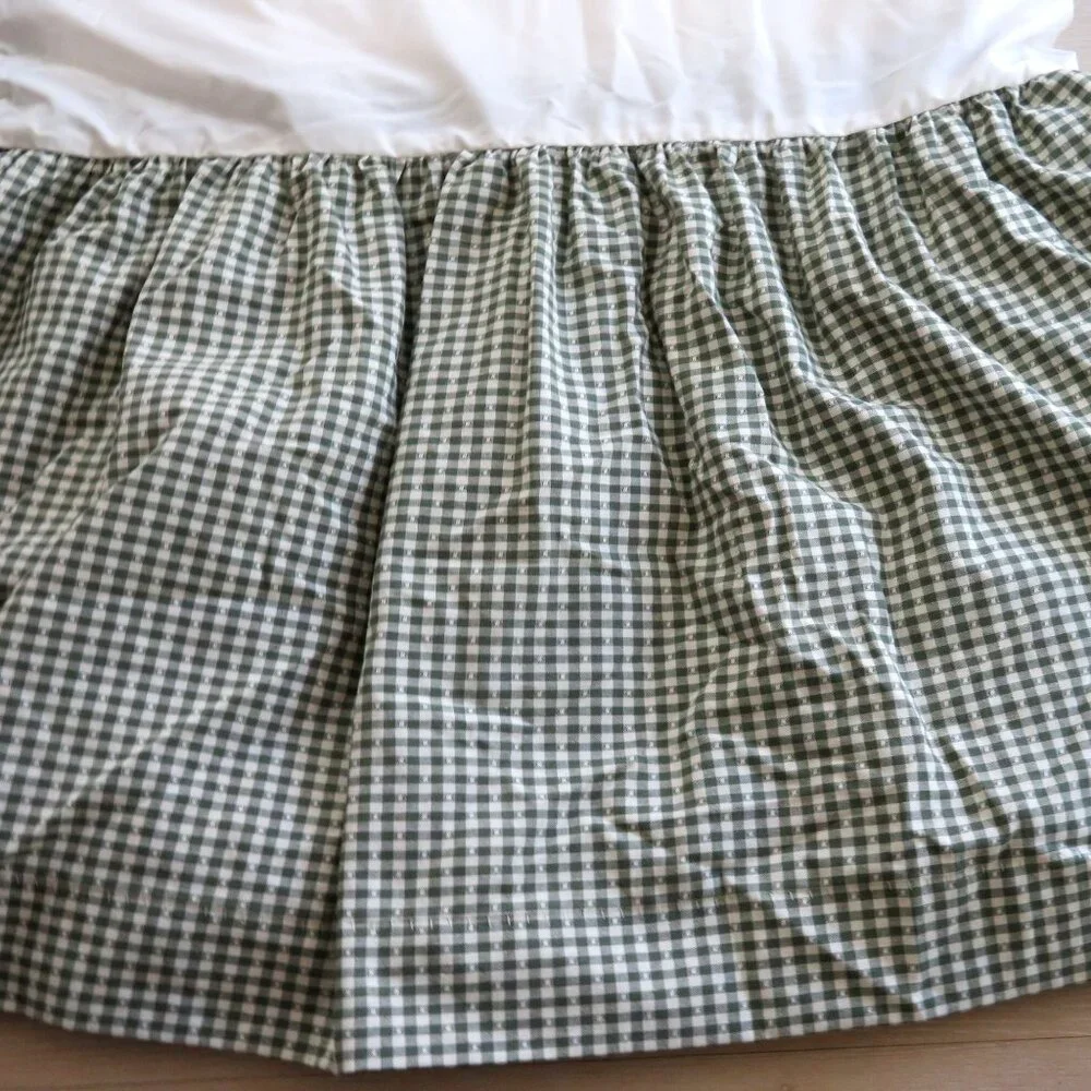 Vintage Country Curtains King Size Bed Skirt Green Gingham Check 15